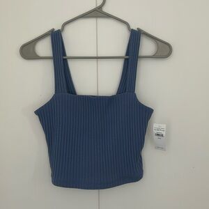 Blue ribbed cropped tank top